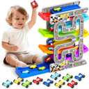 aotipol Toddler Toys for 2 3 Year Old Boy Girl, Double-Track Car Ramp Toy with Pull-Out Parking Lots & 10 Mini Cars, Montessori Toy Birthday Gifts for Toddlers Boys Girls Age 18+ Month Old, New Track