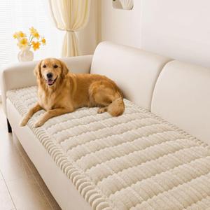 hyha Couch Covers for Dogs Washable, Non Slip Plush Dog Sofa Protectors, Fuzzy Pet Couch Covers for 3 Cushion Sofa Pet Friendly (Apricot, 27.6" x 59")