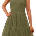 PRETTYGARDEN Womens 2025 Trendy Mini Summer Dresses Sleeveless Tulle Ruffle Square Neck Tiered Smocked Beach Vacation Dress (Green, S)