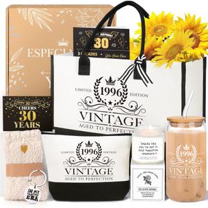 iAOVUEBY 30th Birthday Gifts for Women, Cool Gifts for 30 Year Old Woman, Thirty Birthday Canvas Tote Bag Tumbler Candle Gift Basket Ideas Daughter Mom Sister Friend Wife Coworkers