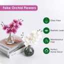 Oairse White Orchids Artificial Flowers Faux Orchid Arrangement with Clear Glass Vase Set of 2 Real Touch Phalaenopsis Orchid Flowers Orchid Centerpiece for Dining Room Table