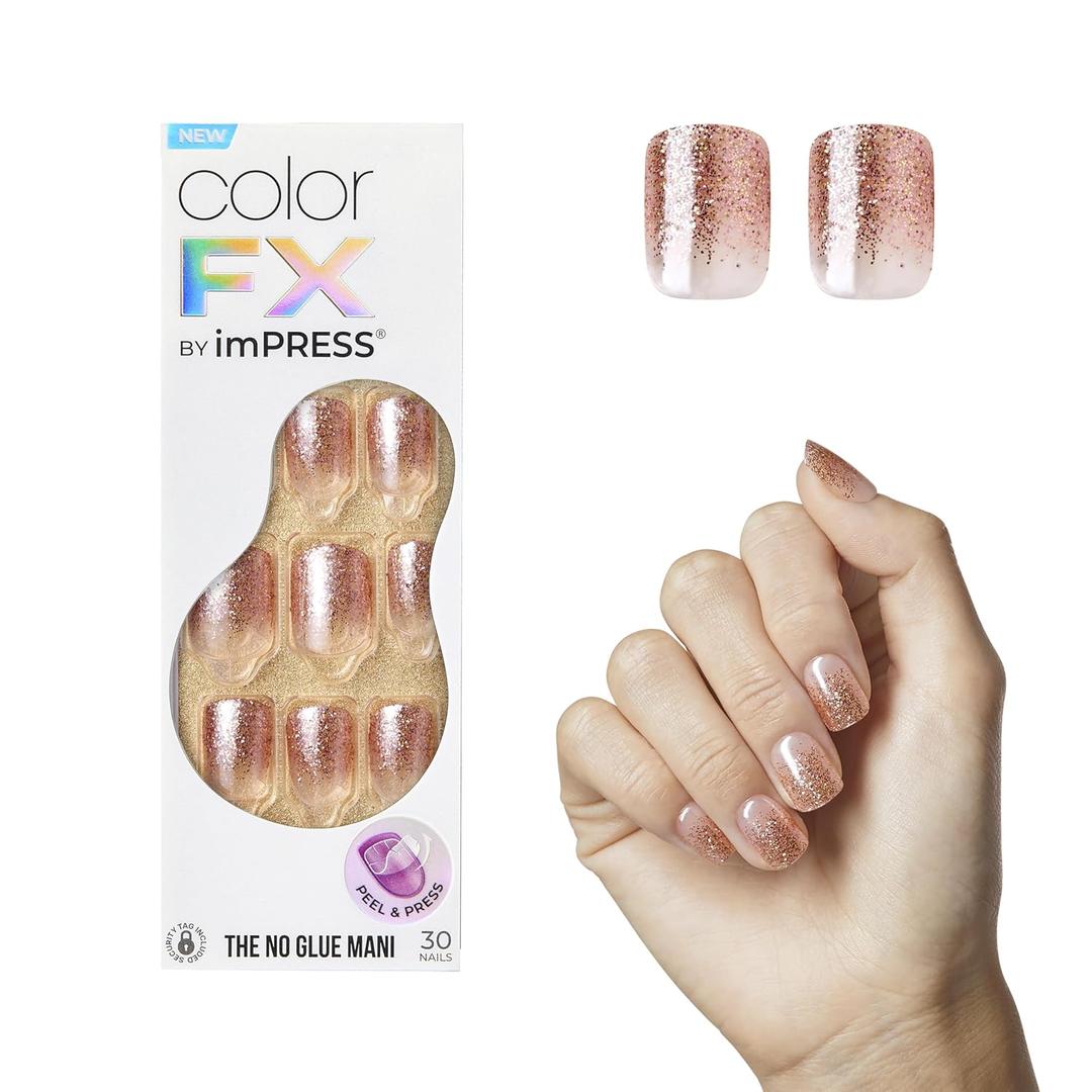 KISS imPRESS No Glue Mani Press On Nails, Color FX, 'Dimension', Neutral, Short Size, Squoval Shape, Includes 30 Nails, Prep Pad, Instructions Sheet, 1 Manicure Stick, 1 Mini File