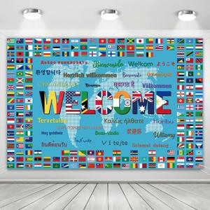 World Backdrop Banner,6x4ft International Welcome Background, 70X 47Inches