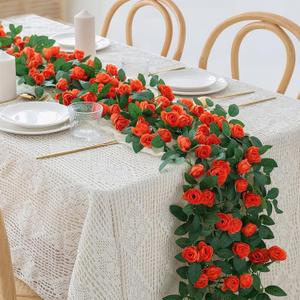 4 Packs Artificial Rose Garland: 31.48Ft Each Fake Flower Vine with Improved Color & 10 Ties for Wedding Arch Backdrop, Home Wall Party Decor, Christmas Decor, Orange