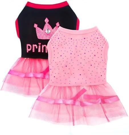 2-Pack Dog Dresses Princess Puppy Dress with Rhinestones Cute Pet Tutu Outfit Female Puppy Clothes for Small Dog Medium Girl,Pink + Black,Medium