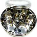 Rani Spice Box Stainless Steel Transparent Round Storage For Spices (Masala Dabba) 7 Compartments, with spoon (9.2in x 3in) ~ Packed in an attractive box, perfect for gifts!