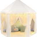 Monobeach White Princess Tent Girls Tassel Decor Large Playhouse Kids Castle Play Tent with Star Lights Toy for Children Indoor and Outdoor Games, 55'' x 53'' (White Princess Tent with Tassel)