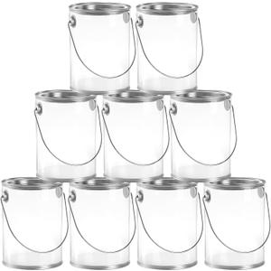 Hedume 9 Pack Clear Paint Can Containers with Metal Lids, 5 Inches Tall Empty Paint Storage Cans, Quart Size Decorative Faux Paint Pails, Great for Party Favors, Decor and DIY