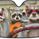 Three Funny Raccoon Front Windshield Sun Shade for SUV Trucks Car, Music Animals Trip Accordion Folding Auto Front Window Sunshade Visor Shield Cover Protector 55x27.6 Inch (Pattern3)