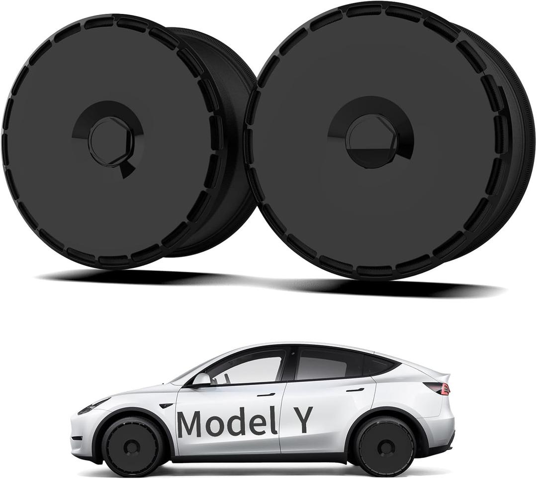 (4-Pack) Wheel Covers for Tesla Model Y, Full Coverage Rim Protector, Snap-On Hubcaps for Scratch Resistance, Fits 2021-2024 (Pure Black, 19 inch)