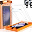 MRGLAS 2+2 Packs for Samsung Galaxy S23 Ultra Screen Protector 6.8" with Camera Lens Protector [Auto Alignment Cabin/Dust Removal] 7H HD Hybrid Material, 100% Fingerprint ID Compatible, Case Friendly