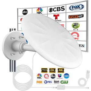 Outdoor TV Antenna for Digital TV, 720 Long Range Omni Directional Reception Digital HD Antenna Signal, with Super Signal Booster, 35ft HDTV Cable, for Attic/Camping/RV/Boat, 2026 Latest (WHITE01)