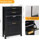 2 Flip Drawers Shoe Cabinet Storage for Entryway, Narrow Hidden Shoes Organizer for Front Door Entrance, Free Standing Shoes Cabinet Wooden Hallway Shoe Rack(Black), Medium