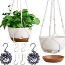 montresor Set of 2-8 Inch Hanging Planters for Indoor Plants with Self-Watering Includes Hanging Pots for Plants, Outdoor Plant Pot with Drainage, and 2 Types of Hanging Baskets Hangers (White)