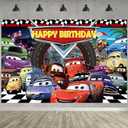 Cartoon Race Car Birthday Party Decoration,Lightning Party Photo Background 5 x 3 FT and 18 Pcs Balloon,Merch Party Backdrop Supplies