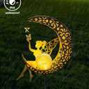 Vuees Solar Garden Statues Outdoor Decor, Fairy Moon Figurine Light Stake, Housewarming Ornament for Patio, Lawn, Yard, Pathway - Unique Gift Ideas for Gardening Mom Grandma