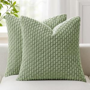 Kevin Textile 24x24 Pillow Covers 2 Packs Decorative Throw Pillow Covers with Stripe Pattern Spring Super Soft Corduroy Square Solid Cushion Cover for Couch Sofa Bedroom Living Room Sage Green