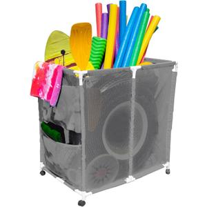 Pool Noodles Holder, Toys, Floats, Balls and Floats Equipment Mesh Rolling Storage Organizer Bin, (18.5" D x 33" W x 46" H), White , 455102