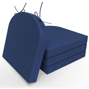 Outdoor Cushions for Patio Furniture Set of 4, 17 x 16 x 2 inch Waterproof Outdoor Chair Seat Cushions, Navy Blue D-Shape with Non-Slip Ties (Round Corner)