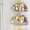 LEVERLOC 2 Pack Powerful Suction Cup Corner Shower Caddy, Stainless Steel Rustproof Shower Shelf with Hooks, DrillFree Wall Mounted Bathroom Organizer, Large Capacity Removable Suction Basket, Silver