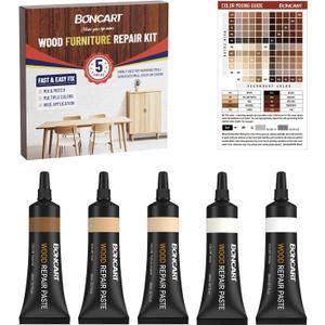 Boncart Wood Furniture Repair Kit, Wood Touch up Fillers, Repair Scratches, Cracks, Paint Chips, and Nail Holes on Furniture, Floors, Doors, Cabinets, and Tables (5 Light Colors)