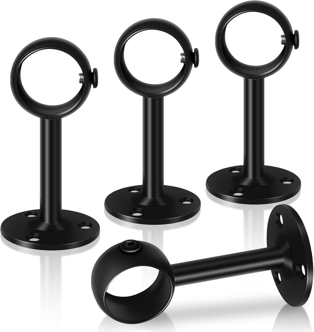 TOKPLNU Ceiling Curtain Rod Brackets, Heavy Duty Holders, Black 4 Pack Hooks Hangers for 1 1/4-Inch Drape Poles