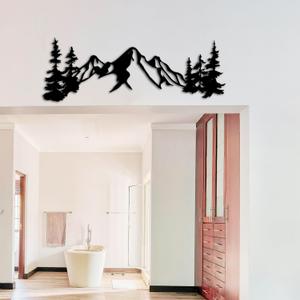 Yuzhuo Metal Mountain Wall Art Decor, Mountain Forest Silhouette Art Suitable for Living Room Bedroom Indoor Outdoor Garden Home Decoration (34.5"L x 11"W, Black)