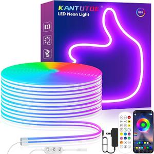 KANTUTOE LED Neon Rope Lights, 13.1ft RGB LED Light Strip, 24V Music Sync App/Remote Control DIY Rope Light, IP67 Waterproof Gaming Neon Strip Lights for Bedroom Indoor Oudoor Dcor