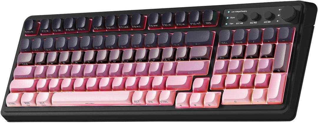 AULA Keyboard, Wireless PC Gaming Keyboards Bluetooth Ergonomic Computer Creamy Keyboard Cute Full Size Backlit Tri-Mode BT/2.4GHz/USB-C - Black & Pink Gradient