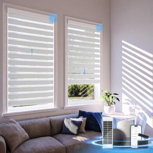 Motorized Zebra Blinds with Remote Control,Solar Powered Rechargeable Dual Layer Smart Blinds,Horizontal Wireless Electric Cordless Blinds,Custom SizeWhite39" W X 72" H (39"W x 72"H, White)