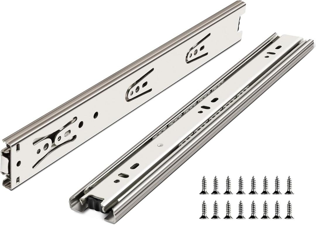 20 Inch Drawer Slides, Plusmart Drawer Slide Glides Ball Bearing Full Extensin Cabinet Slides, 3 Folds, 150LB, 6 Pairs