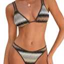 ZAFUL Bikini Sets for Women Dual Straps Wave Texture Cutout Color Block Triangle Swimsuits 2 Pieces Bathing Suits (Brown, S)
