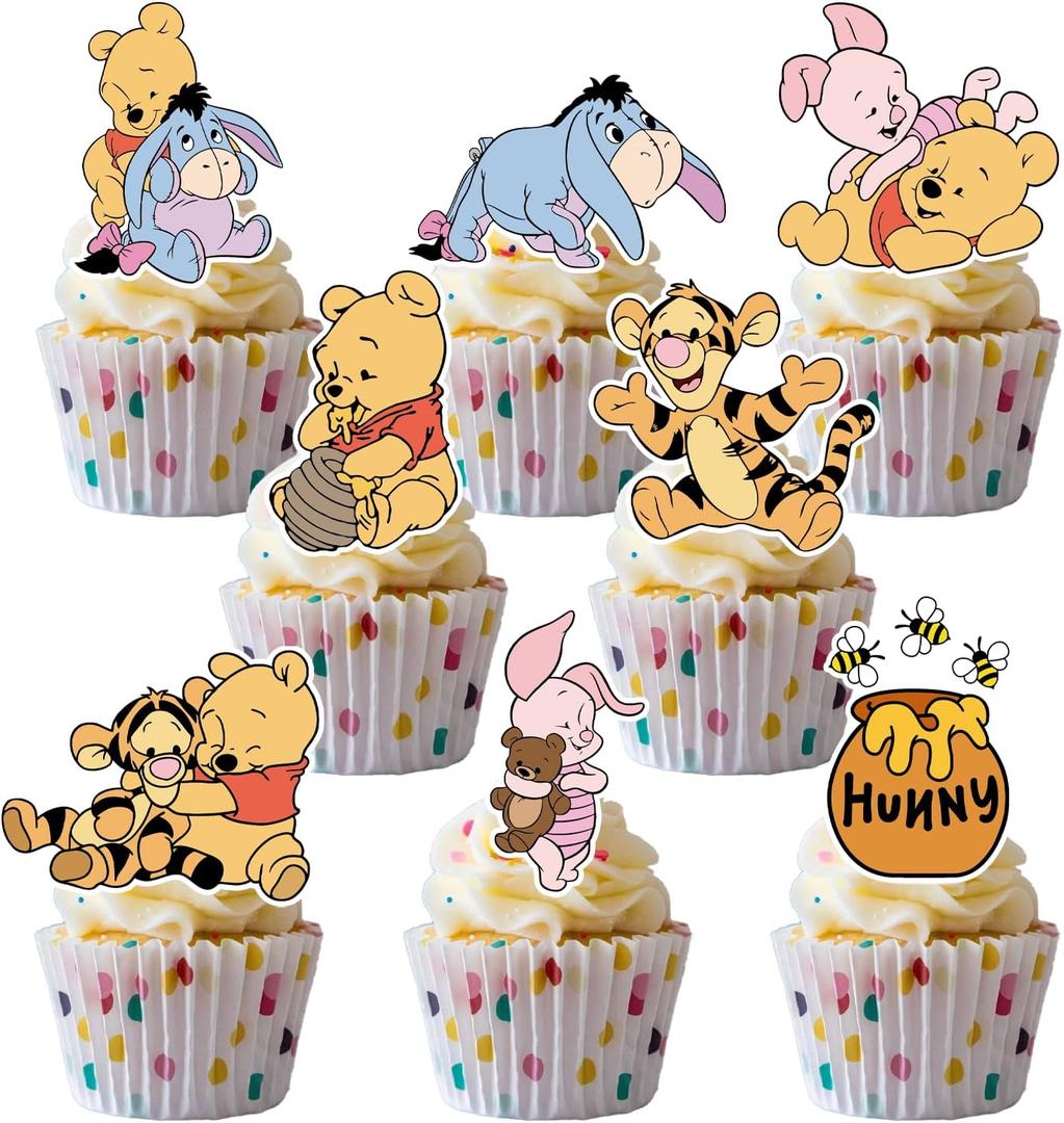 48CS Cute Bear Cupcake Toppers For Birthday Party Cupcake Decorations Baby Shower Supplies