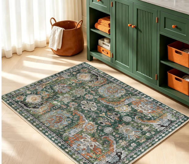 Washable Area Rugs for Living Room: 120x24 Rug Boho Vintage Rugs Stain Resistant Non Slip Low Pile Lightweight Soft Carpets for Bedroom Kitchen Dining Room Nursery Kids Room Farmhouse Home Office