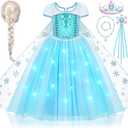 G.C Girls Light Up Princess Dress Costume with Cape Kids Wig Crown Toys Toddler Princess Dress Up Outfit Halloween Gifts (120,4-5 Years)
