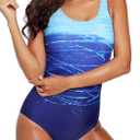 Athletic One Piece Swimsuit Women Modest Criss Cross Back Chlorine Resistant Swimwear with Built-in Bra (Blue, XL)