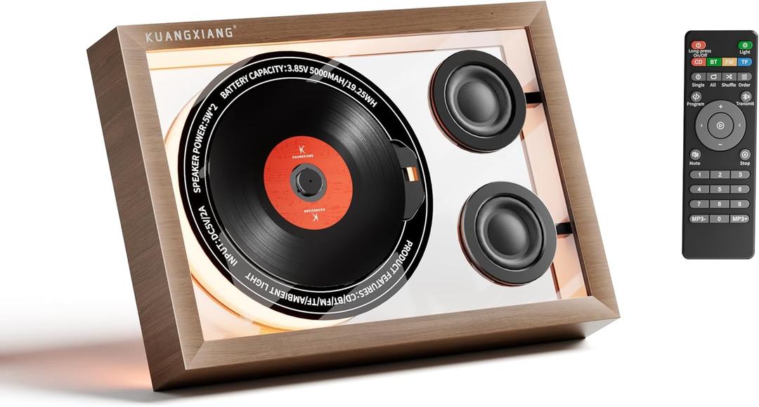 CD Players for Home, Retro Photo Frame Music Player, 5.4 Bluetooth Speaker, Retro CD Player with Speakers Light, Desktop Wall CD Player Wireless Speaker Built-in Mic Remote Control