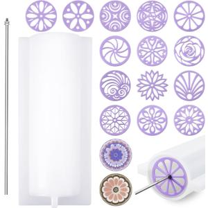 Tessco 16 Pcs Soap Kaleidoscope Pull Through Mold Big Silicone Tube Column Mold Embed Molds Making Supplies with 14 Flower Templates Swirl Tool 11.8'' Stick for DIY Soap Candle Cake Making
