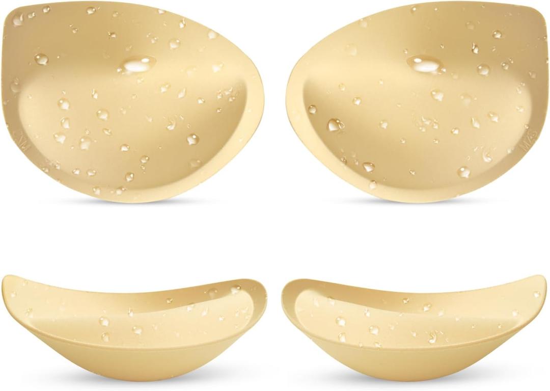 KSang Wateproof Super Thick Bathing Suit Inserts - 2 Pairs Push Up Bra Pads Inserts Add 1-2 Cups Swimsuit Breast Enhancer for Bikini Sports Fits AA/ A - Beige