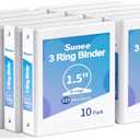 SUNEE 3 Ring Binders 1.5 Inch 10 Pack, Clear View Binders Three Ring PVC-Free (Fit 8.5x11 Inches) for School or Office Supplies, White