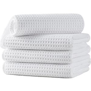 Microfiber Waffle Hand Towels, 4 Pieces, Soft, Absorbent, Fast Drying, Lint Free 430 GSM (White)