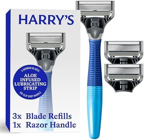 Harry's Shaving Kit for Men - Razor Handle and 3 Razor Blade Refill Cartridges - Ocean Blue