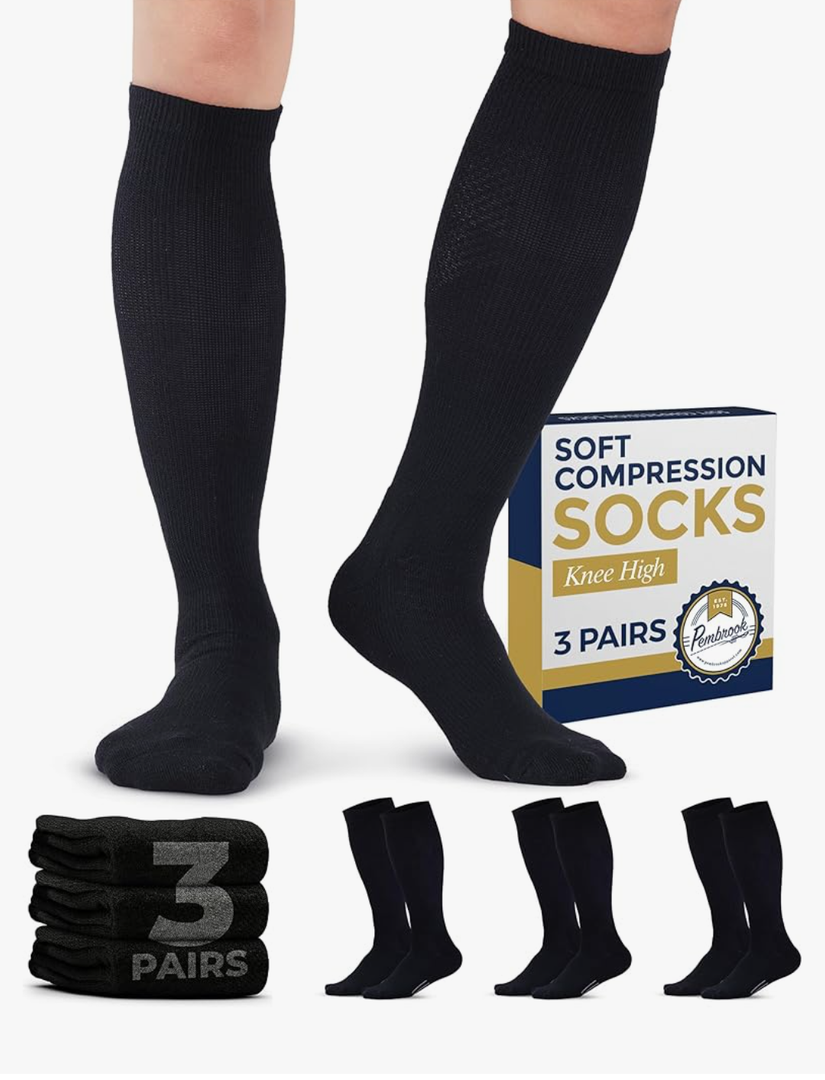 Pembrook Light Compression Socks for Men & Women - 3 Pairs | 8-15 mmhg Compression Dress Socks for Men | Support Socks, S/M 