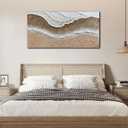 Trogonup Large Coastal Canvas Wall Art for Living Room 24x48 Inch Hand Painted White Ocean Textured Seascape Oil Painting Beach Artwork for Bedroom Office Home Decor Ready to Hang