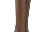 Knee High Boots for Women Chunky Heel Round Toe Leather Patent Boots Low Block Heel Tall Boots With Side Zipper (Size 8, Khaki)