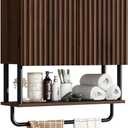 RUSTOWN Fluted Bathroom Wall Cabinet with 2 Doors, 3-Tier Modern Farmhouse Medicine Cabinet, Over The Toilet Storage Cabinet with Adjustable Shelf and Towel Bar (Dark Walnut, Medium)