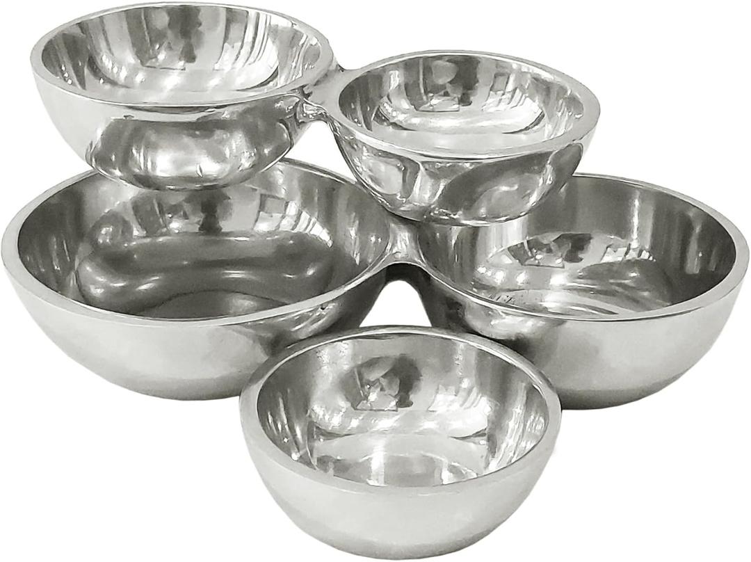 5-Bowl Cluster - 8 x 2.5 Inch Silver Tone Aluminum Decorative Serving Dish