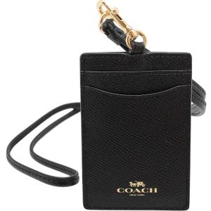 Coach ID Lanyard Badge Holder In Crossgrain Leather (Black/Gold)