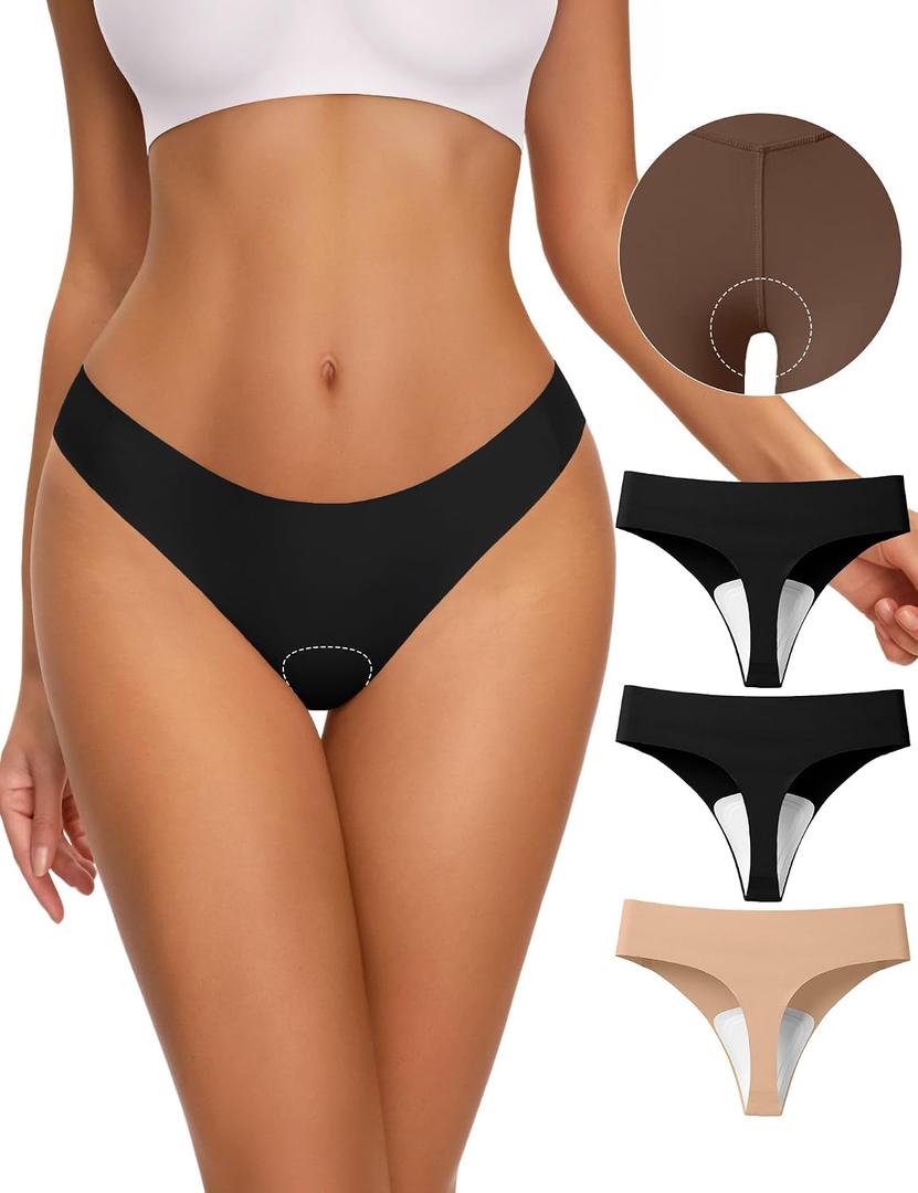 NIASOUL Thongs for Women Seamless No Show G-String Padded Workout Underwear
