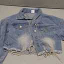 Women's Crop Denim Jacket Casual Long Sleeve Ripped Frayed Hem Jean Jackets M